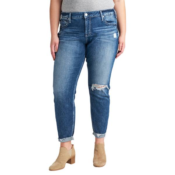 Silver Jeans Women's Plus Size Boyfriend Mid Rise Slim Leg Jeans ...