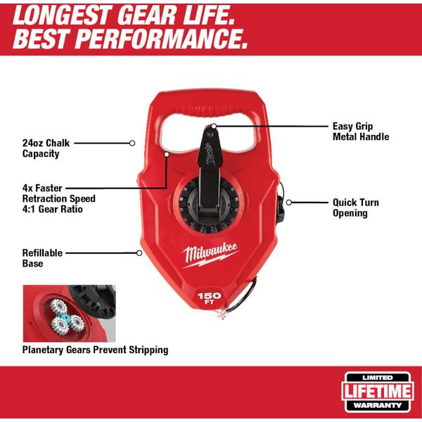 Milwaukee 150' Extra Bold Large Capacity Chalk Reel - 48-22-3915