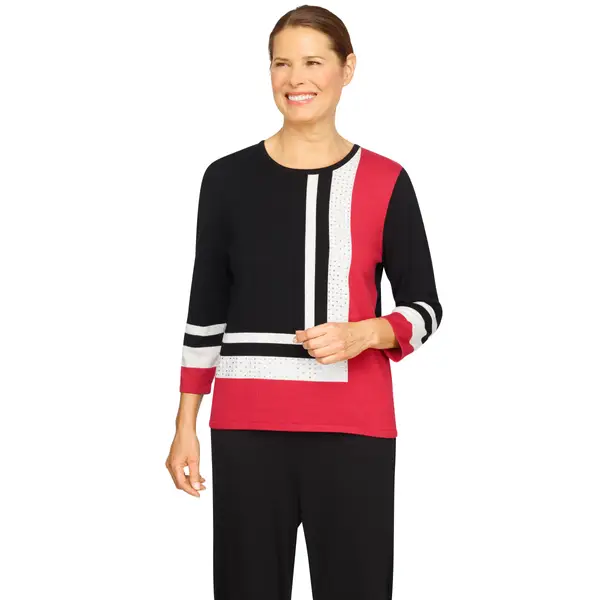Alfred Dunner Womens Size Plus Assymetical Colorblock Sweater with Embellishment