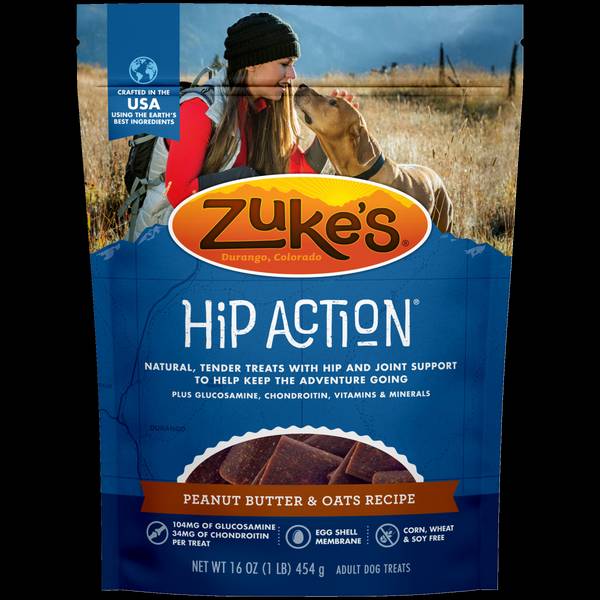 Zuke's 16 oz Hip Action Hip & Joint Dog Treats Peanut Butter & Oats Recipe 10544 Blain's