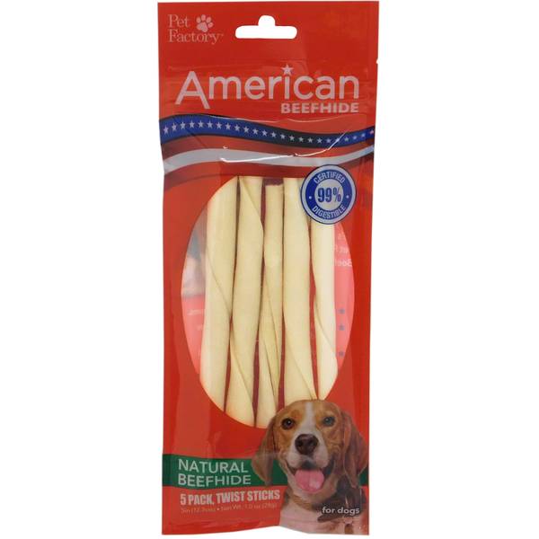 Pet Factory 5" American Beefhide Twist Sticks 5Pack PFY27054 Blain's Farm & Fleet