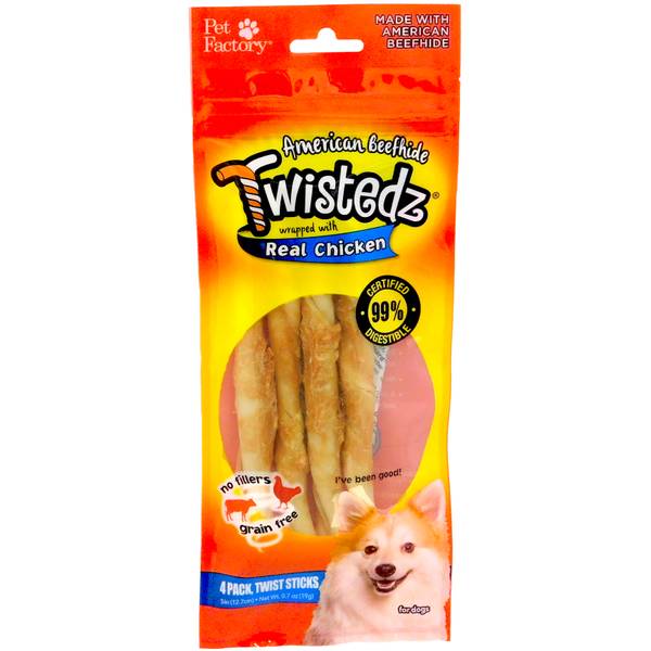 Pet Factory 5" TWISTEDZ American Beefhide Twist Sticks with Chicken Meat Wrap 4Pack PFY27284