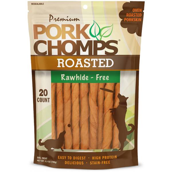 Pork Chomps 5-inch Roasted Pork Skin Mini Twists, 20 count Dog Chews
