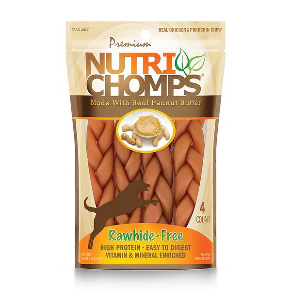 Nutri Chomps 4Count 6inch Braids Peanut Butter Dog Chews NT023V