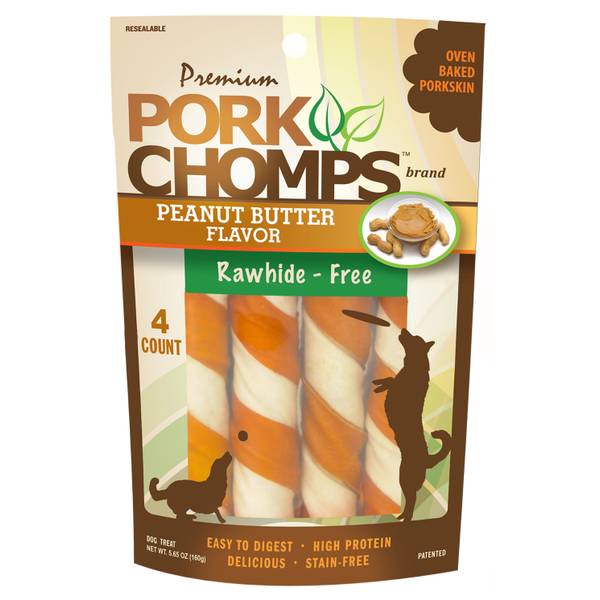 Photo of 4-Count 6" Pork Skin Twists with Peanut Butter, 99.9% Digestible Dog Chew