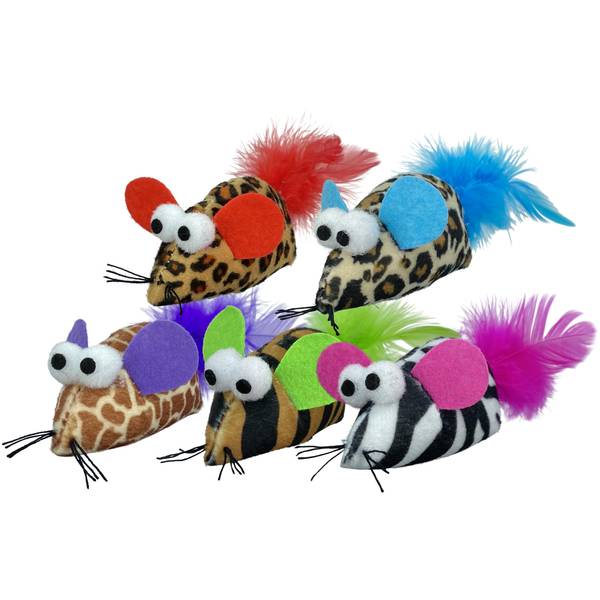 Multipet International Safari Feather Mice Cat Toy Assortment