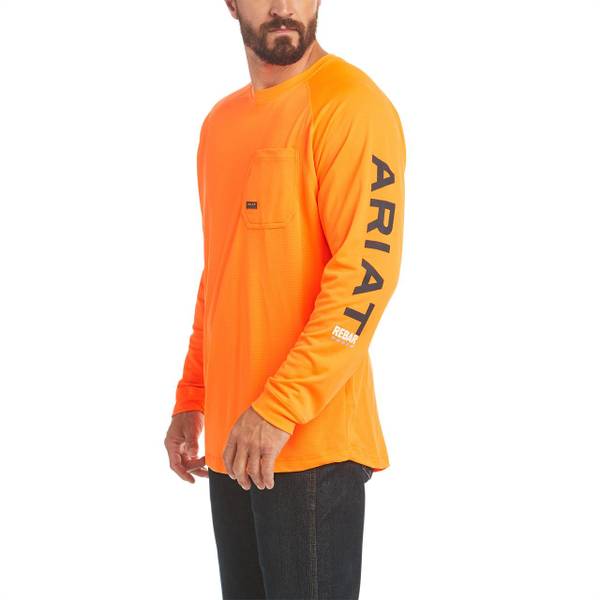 Ariat Men's Size Medium Volcanic Orange Rebar Logo Long Sleeve Work T ...