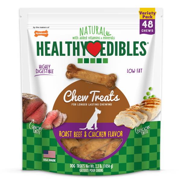 Nylabone Healthy Edibles Roast Beef and Chicken Flavor Chew Treats 48 ...