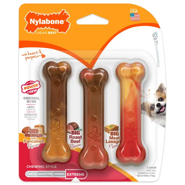 Nylabone X-Small Assorted Flavor Power Chew Original Bone Dog Chew
