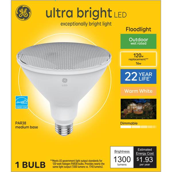 GE 120W Outdoor Floodlight Ultra Bright LED Bulb, Warm White - Each
