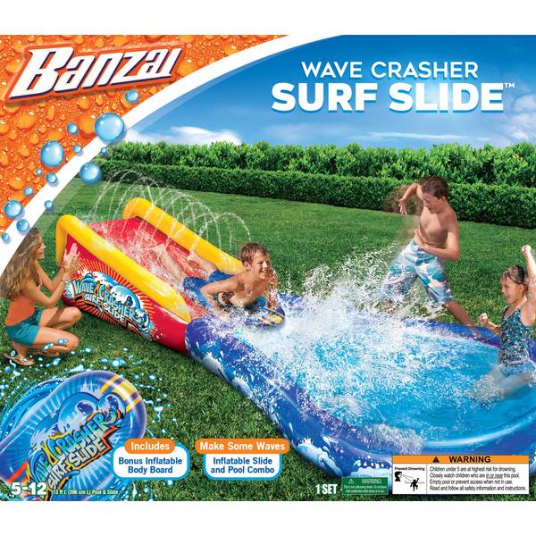 Banzai Wave Crasher Surf Slide, Inflatable Slide Into Inground Pool