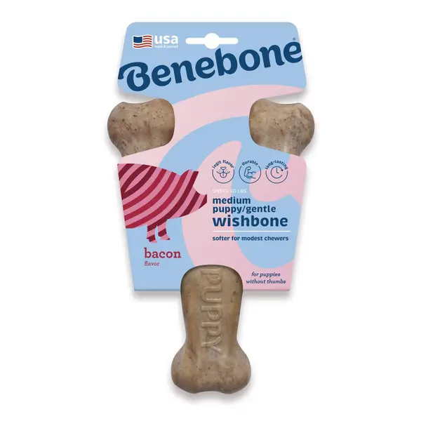 Benebone Medium Puppy Wishbone Dog Chew Toy, Bacon Flavor - 809244