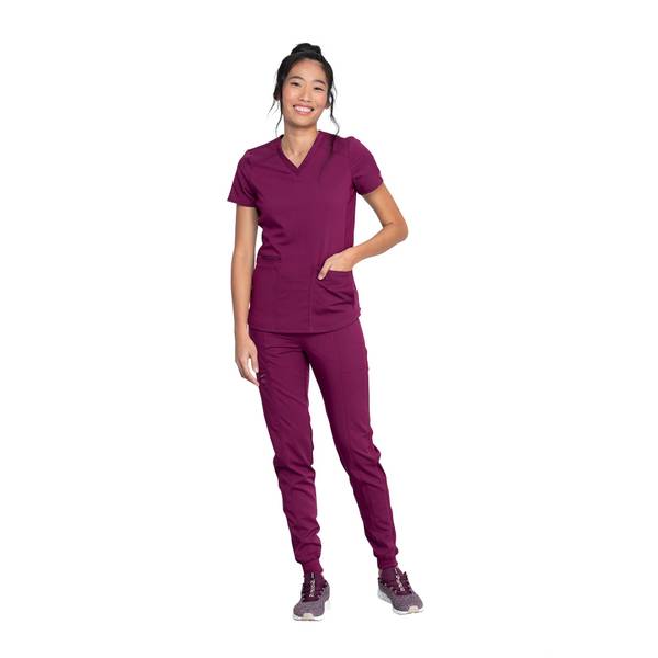 Dickies Women's Balance VNeck Rib Panel Top, Wine, M DK875WINM