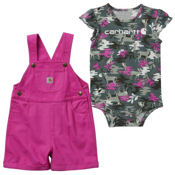 cow Carhartt infant girls 1-piece blue body suit w/snap closure & pink flowers 