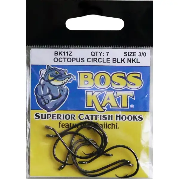 Boss Cat 7-Pack Black Nickel Size 3/0 Octopus Circle Hook - BK11Z-3/0