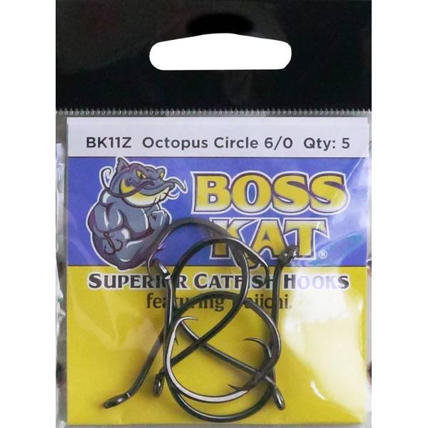 Boss Cat 5-Pack Black Nickel Size 6/0 Octopus Circle Hook - BK11Z
