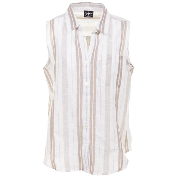 CG | CG Women's Sleeveless Button Front Shirt, Y077C2 Taupe, S - CG4025 ...