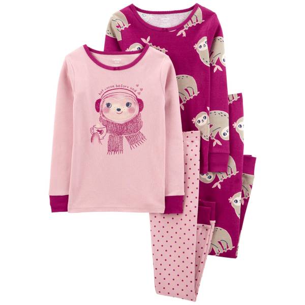New Carter's Girls Sloth Pajama Set Snug Fit Valentine's Day Toddler Pink 