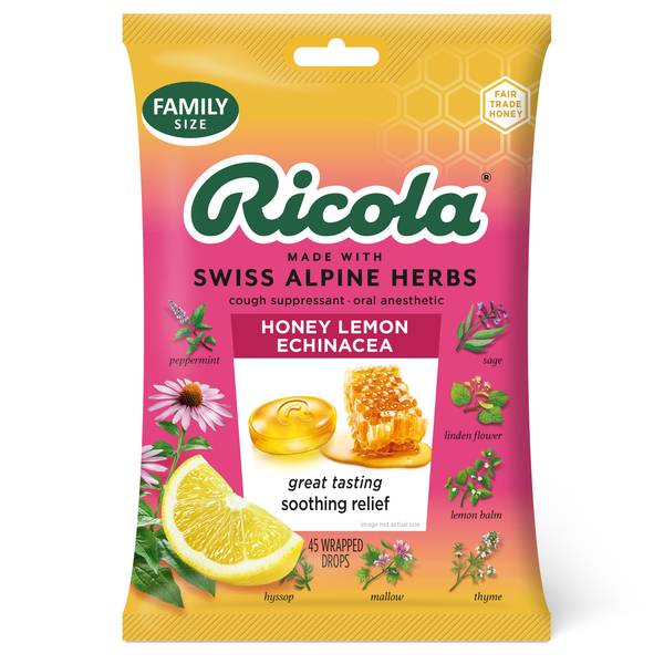 Ricola Sugar Free Lemon Mint Throat Drops - 45 Count