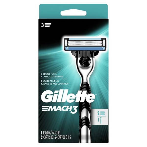 Gillette Mach3 Men's Razor Handle + 2 Blade Refills - 8700050 | Blain's ...