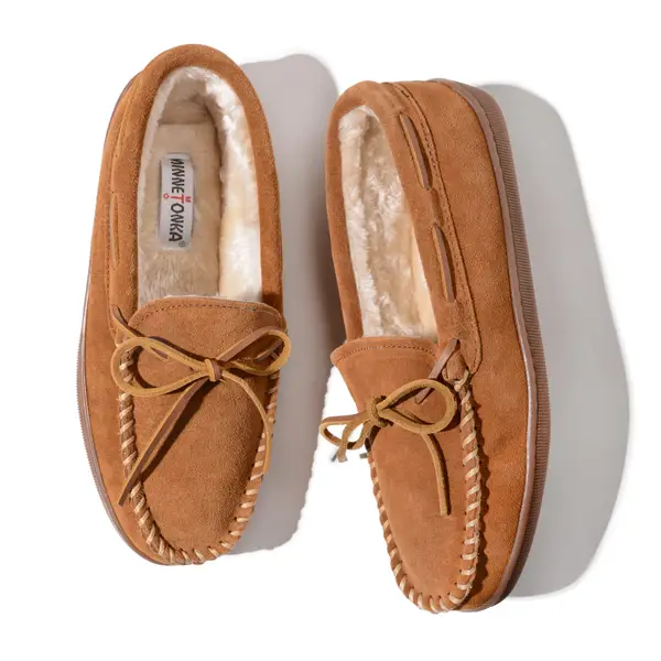 Minnetonka lined leather slippers size 9‎ men’s Mens Minnetonka Sheepskin Hardsole Slipper - Golden Tan  main image 4