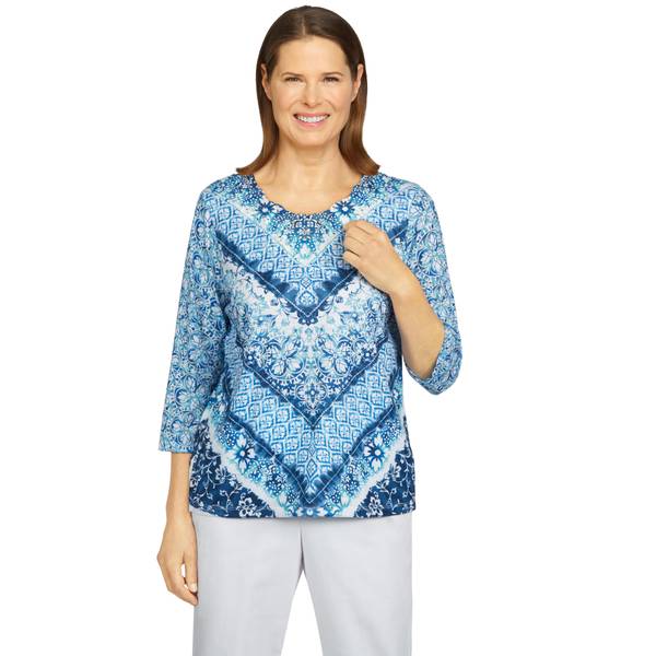 Alfred Dunner Women's Scroll Floral Chevron Soft Knit Top