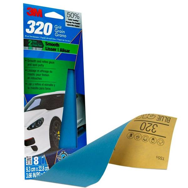5 Sheets 3 2/3 in x 9 in 3M Pro Strength Blue Sandpaper 320 grit 