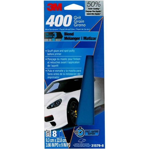 3M 8Sheet 400 Grit Blue Sandpaper 315798 Blain's Farm & Fleet