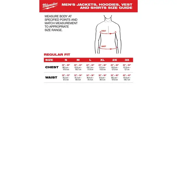 Milwaukee heated discount hoodie size chart