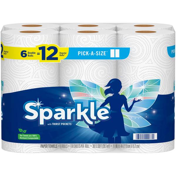Sparkle Pick-A-Size with Thirst Pockets Paper Towels, 2-Ply, 110 Sheets/Roll, 6 Rolls/Pack (22264/5 | Quill