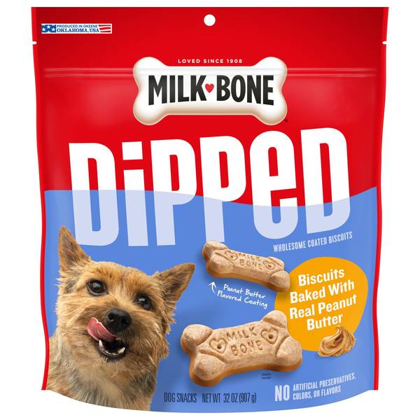 MilkBone 32 oz Dipped Dog Biscuits Baked With Peanut Butter 7910022320 Blain's Farm & Fleet