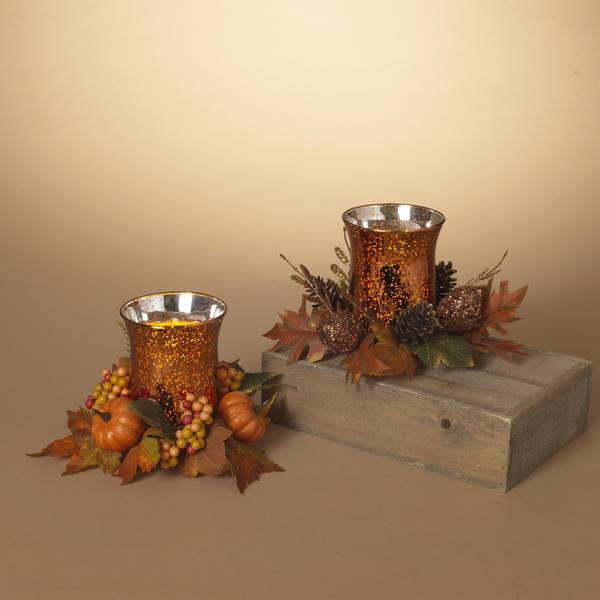 Gerson Harvest Floral Candle Ring with Mercury Glass Candleholder