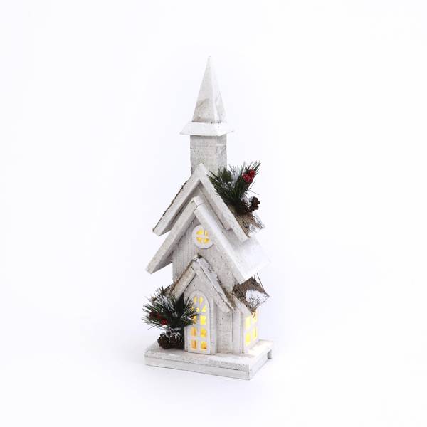 Gerson Lighted Wood Church with Pine and Berry Accents - 2429690 ...