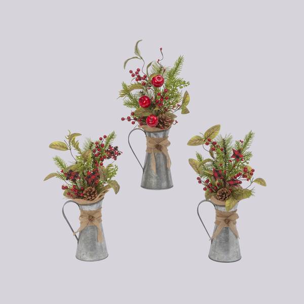 Gerson Holiday Pine and Berry Arrangement in Watering Cans Assortment 2593340 Blain's Farm