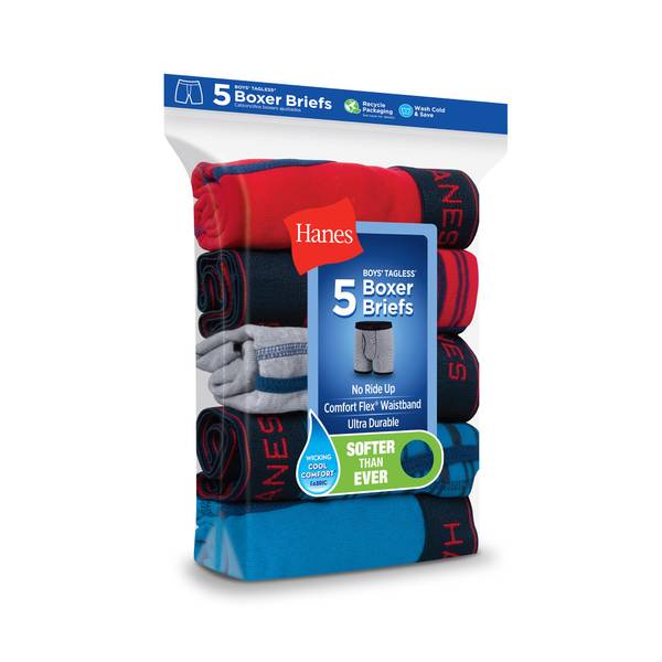 Hanes Boy's 5-Pack ComfortSoft Boxer Brief Underwear - B74SR5-XL