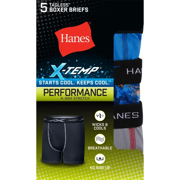 Hanes Boys Boxer Briefs 5-Pack Underwear X-Temp Performance Stretch  Lightweight