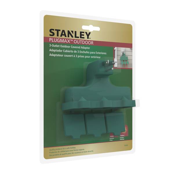 STANLEY PLUGMAX OUTDOOR 3 OUTLET OUTDOOR COVERED ADAPTER GREEN