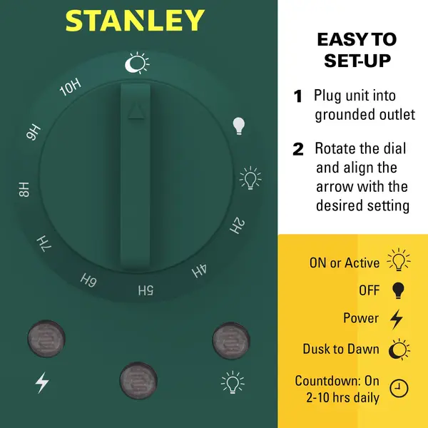 Stanley 3-Outlet Plugbank Ground Stake Green