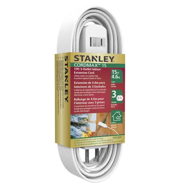 Stanley Extension Cord 6 Feet 3 Plug White, Lighting