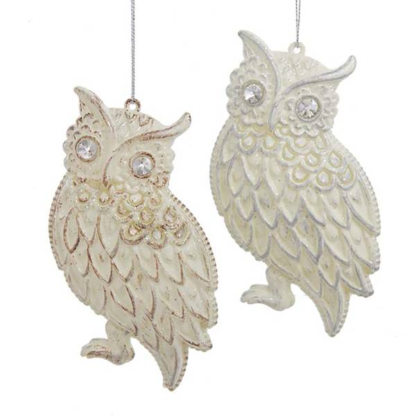 Kurt S. Adler Glittered Ivory Owl Ornaments Assortment T3075 Blain