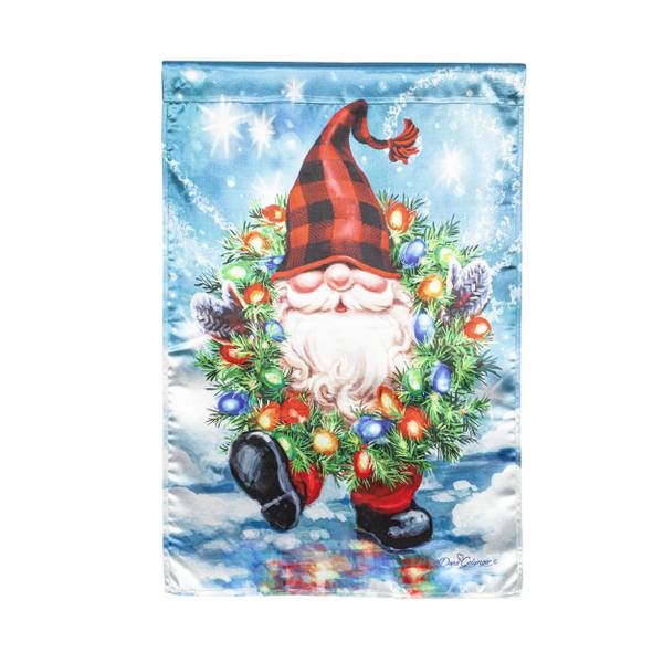 Evergreen Enterprises Gnome Christmas Wreath House Flag 13LU10560