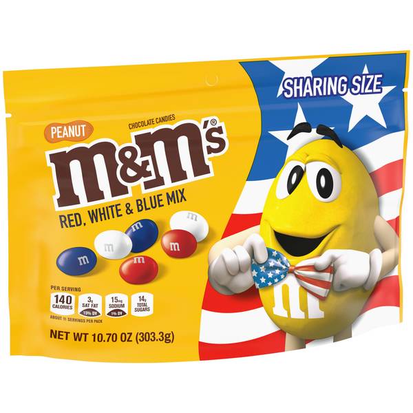 M&M's Peanut Chocolate Red, White & Blue Candy, Party Size - 38 oz Bag