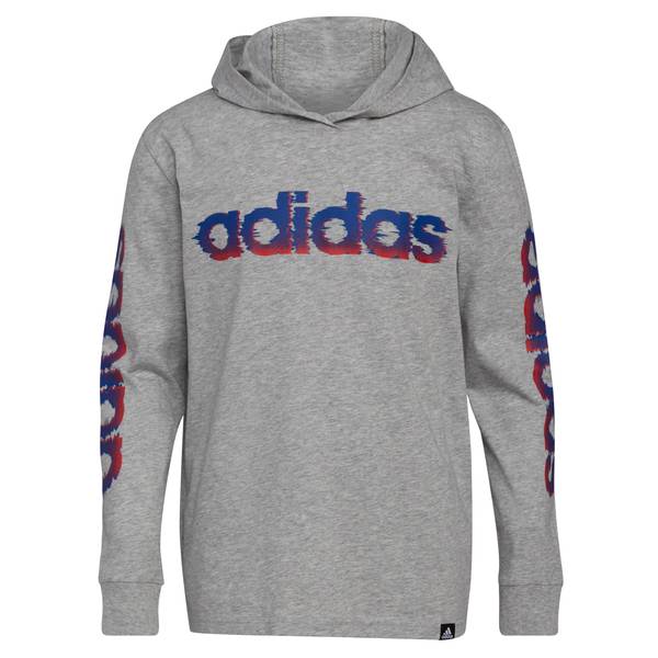 Adidas Boy's Long Sleeve Glitchy Hooded Heather Tee - Aa7522-ah66-jc2 