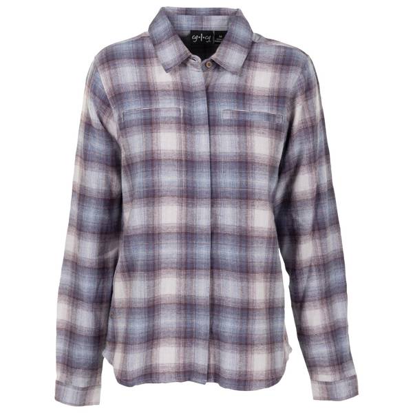 CG CG Women's Hidden ButtonFront Flannel Shirt, Violet Plaid, L