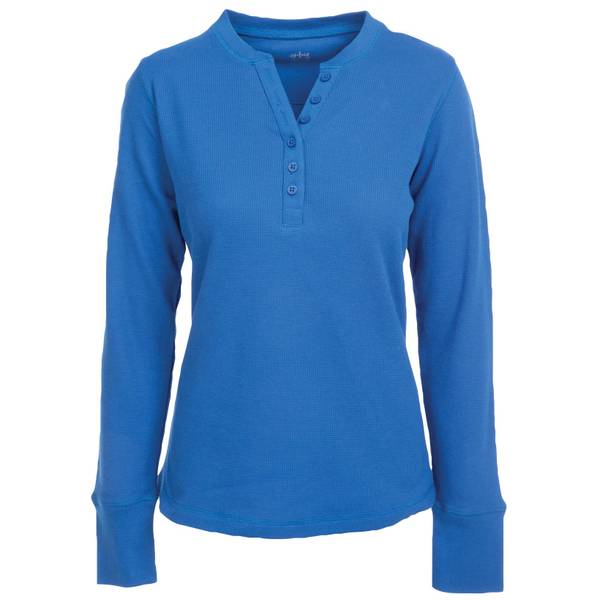 CG | CG Women's Plus Size Long Sleeve Waffle Y-Neck Henley, Royal Blue ...