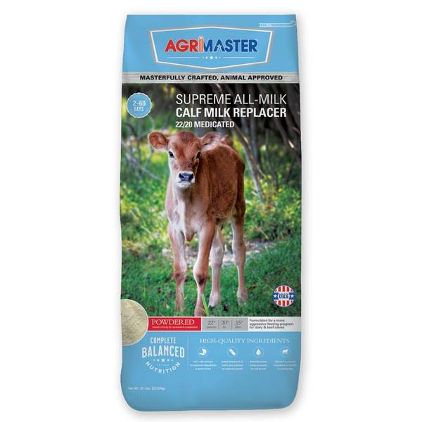 Agrimaster 50 lb Supreme All Milk Calf Milk Replacer 22/20 - 499448 ...