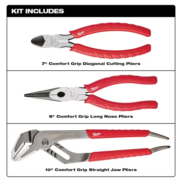 Milwaukee 3-Piece Pliers Kit - 48-22-6331