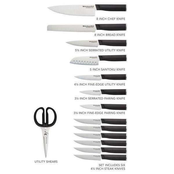 KitchenAid Classic 15-Piece Block Set with Built-in Knife Sharpener -  KE15STENBXOBA