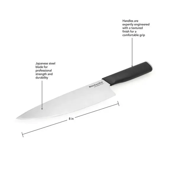 Kitchenaid Classic 3-piece Chef Knife Set Black with Endcap and Blade  Cover, Black