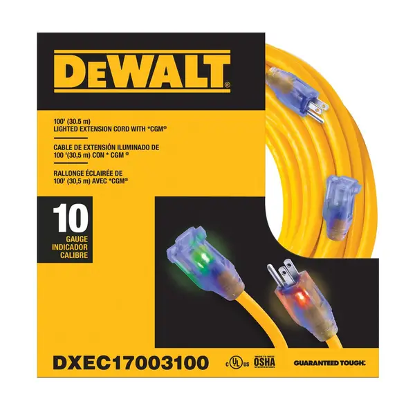 DEWALT 100' 10/3 Lighted Extension Cord - DXEC17003100 | Blain's